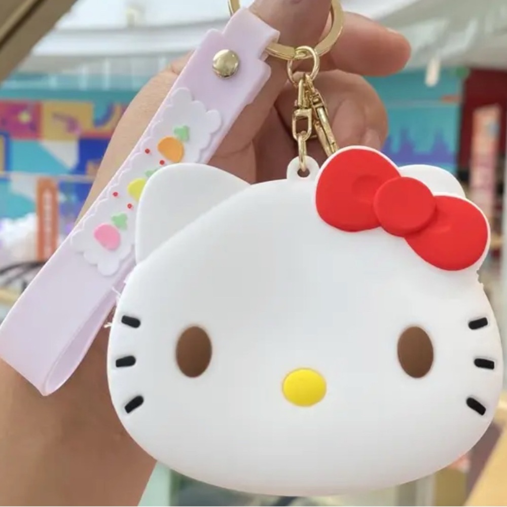 Hello Kitty Silicone Zippered Coin Purse Keychain with Wristlet Strap